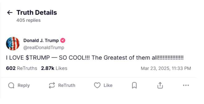 特朗普币暴涨10%！特朗普深夜发文力挺