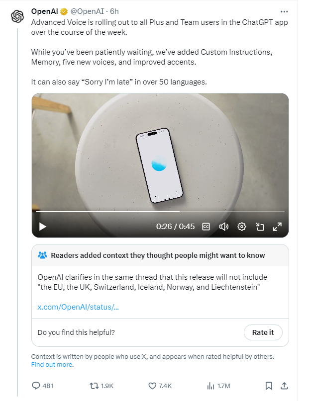 ChatGPT高级语音助手全新上线，支持50多种语言与9种声线选择