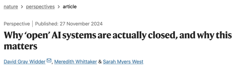 Nature文章指出：“开放”AI的实际影响有限
