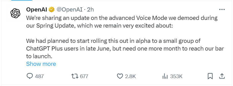 ChatGPT语音助手推迟上线,OpenAI计划秋季全面开放付费用户使用 ChatGPT语音助手推迟上线,OpenAI计划秋季全面开放付费用户使用