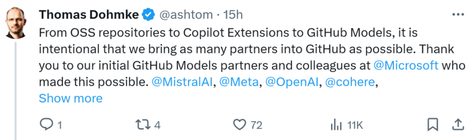 GitHub超1亿开发者现可直接使用全球顶级大模型打造AI应用