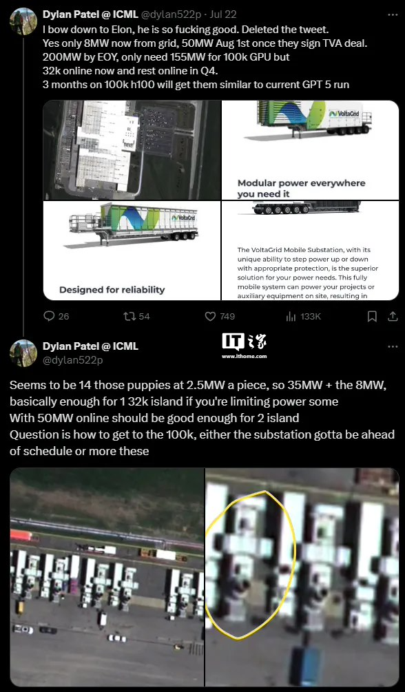 马斯克打造的全球最强AI数据中心由14台移动发电机供电