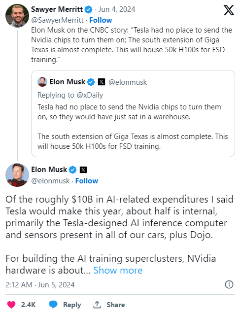 外媒质疑特斯拉AI芯片采购规模 马斯克回应将专用于FSD训练